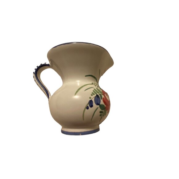 Santarelli Cream Pitcher Antique Made in Italy Floral Cream Blue Red - Picture 4 of 6